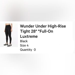 NWOT lululemon wunder under tight full on luxtreme size 4 28”